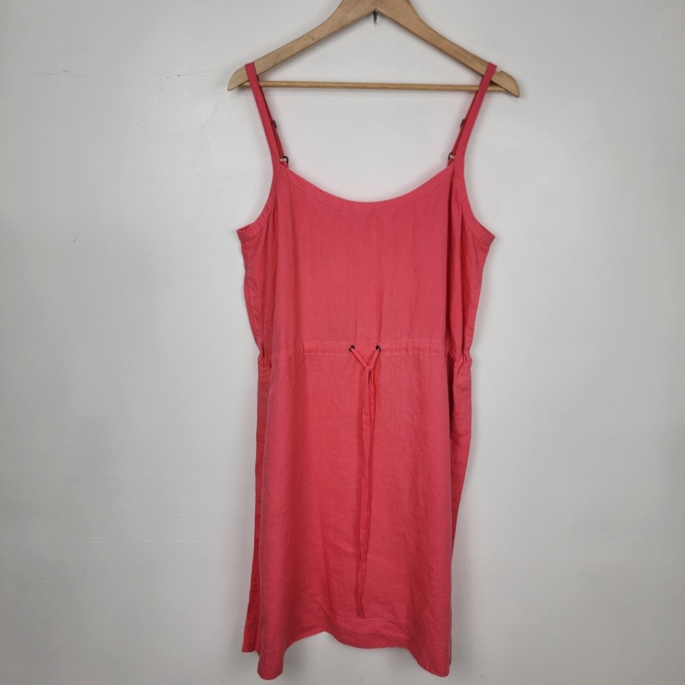Eileen Fisher Dress Sz L‎ Coral Organic Linen Sleeveless Tie Waist Pockets
